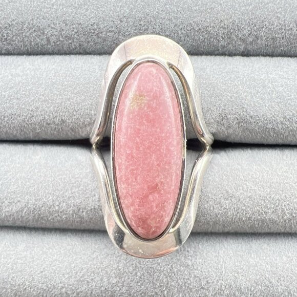 Vintage Dominique Dinouart DDD Sterling Silver Ring Pink Rhodonite 925 Size 9 - Picture 1 of 9